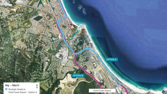 The light rail path through Burleigh and Palm Beach as originally proposed in the GCC consultation. PHOTO: Supplied