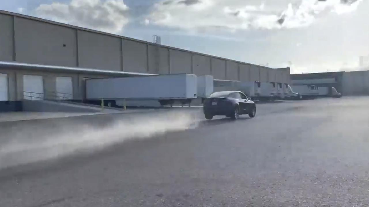 Footage posted to YouTube shows a Tesla Model Y driving at high speed before crashing into a building.