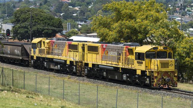 An Aurizon coal train travels through Toowoomba. Picture: Kevin Farmer