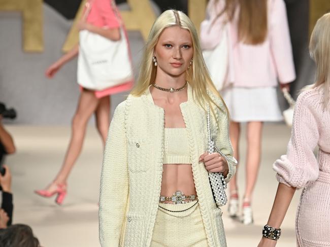 PARIS, FRANCE - OCTOBER 05: (EDITORIAL USE ONLY - For Non-Editorial use please seek approval from Fashion House) A model walks the runway during the Chanel Womenswear Spring/Summer 2022 show as part of Paris Fashion Week on October 05, 2021 in Paris, France. (Photo by Pascal Le Segretain/Getty Images)