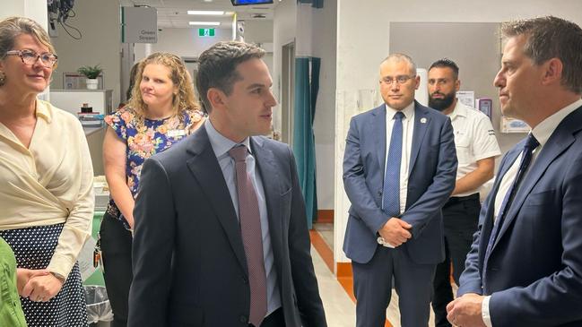 Health Minister Ryan Park (far right) and the NSW Jewish Board of Deputies President David Ossip visit Bankstown Hospital in the wake of the video. Picture: Supplied.