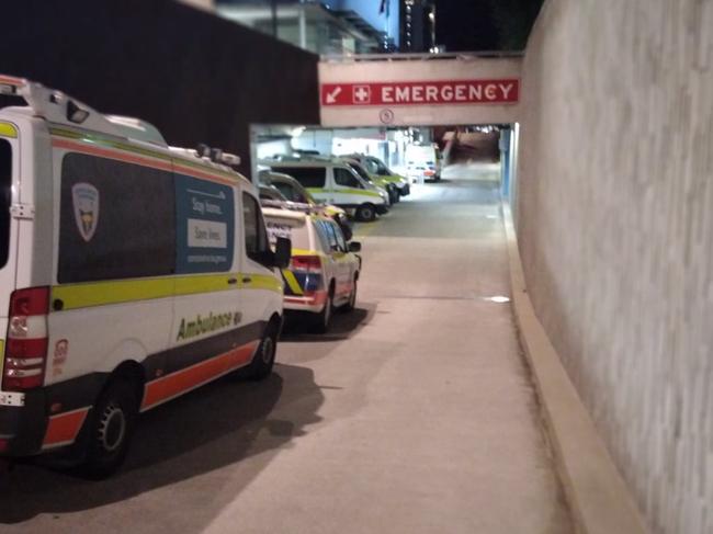 Ambulances ramped at the Royal Hobart Hospital.