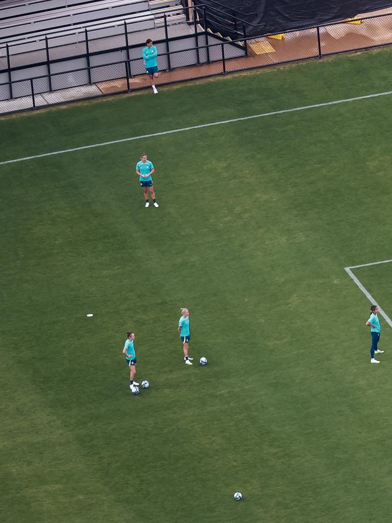 Sam Kerr, top, didn’t take part in the captain’s run. Picture: Justin Lloyd.