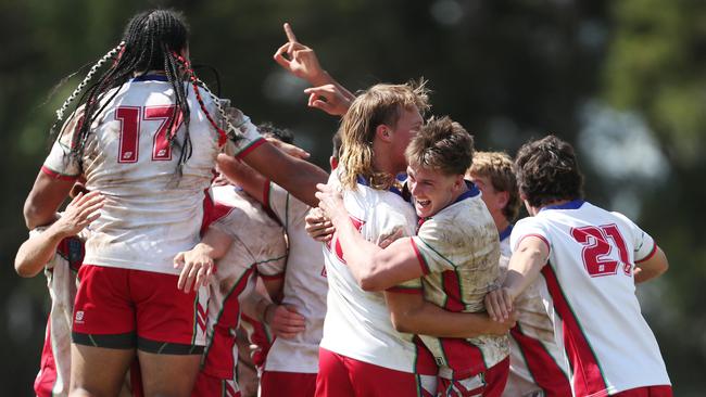 Monaro players celebrate their victory. Picture: Sue Graham