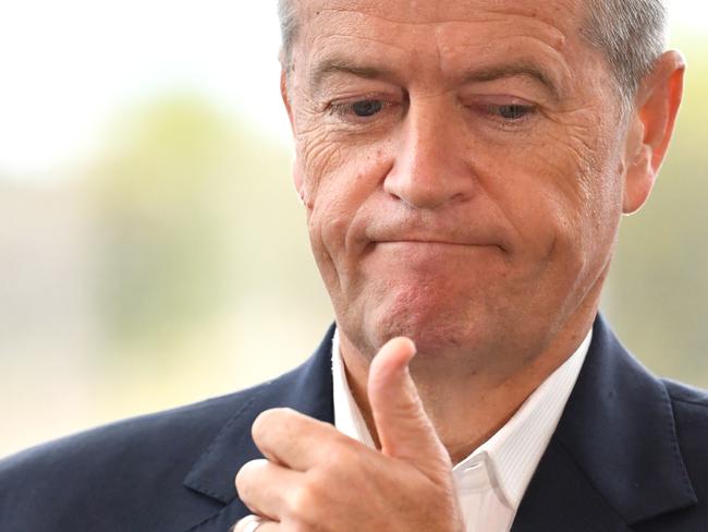 Australian Opposition Leader Bill Shorten is seen during a press conference at MONA (Museum of Old and New Art) in Hobart to announce that a future Shorten government will invest $120 million into Tasmanian tourism projects during a visit to Hobart, Saturday, April 27, 2019. (AAP Image/Darren England) NO ARCHIVING