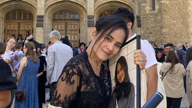 Novie Badilla at the University of Adelaide graduation ceremony her daughter would have attended. Picture: Supplied