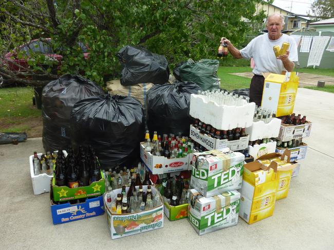 Nanango resident Ray McNamara collects cans and bottles to exchange for donations.