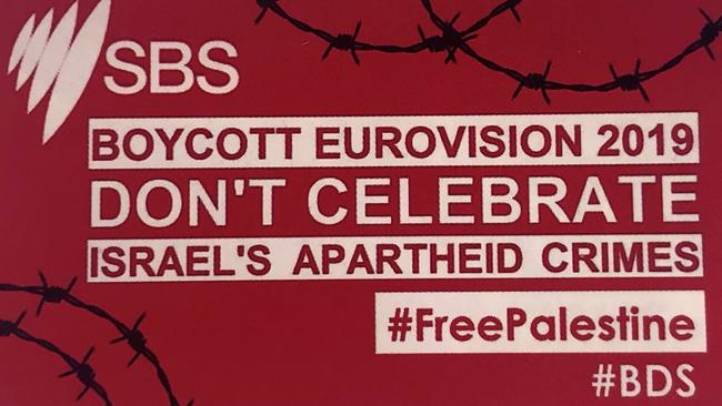 BDS, an international group which calls for the boycott of Israel has been handing out stickers carrying the SBS brand and logo. The stickers are part of a campaign against SBS broadcasting Eurovision 2019, which will take place in Israel.