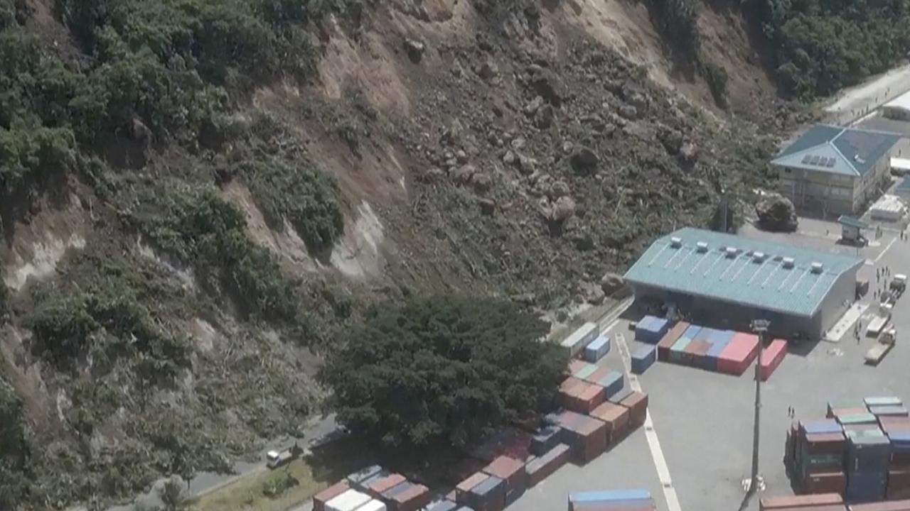 A landslide at the international shipping terminal in Port Vila has suspended operations. Picture: AP