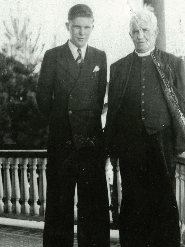 Rev Charles Palmer and a student at Camden Grammar School in the late 1940s. Courtesy Manly Library