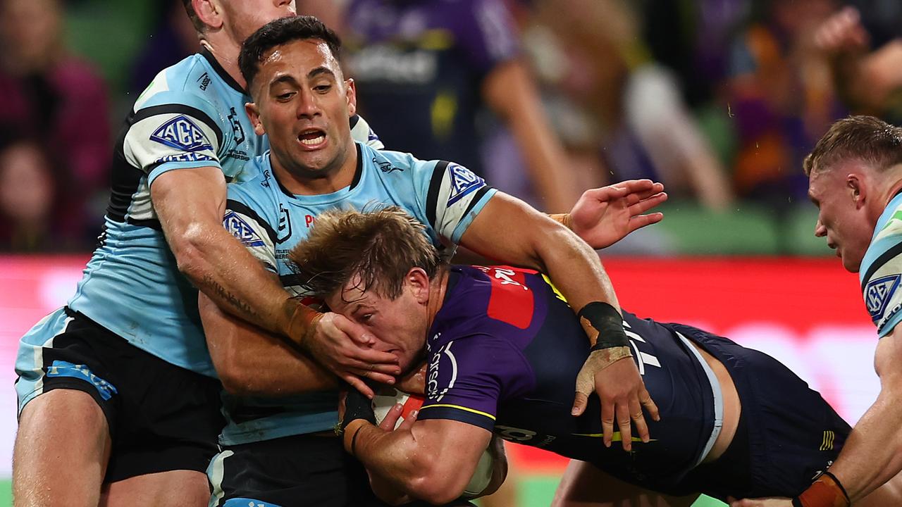 Harry Grant of the Storm is held up as he dives in for a try. (Photo by Graham Denholm/Getty Images)