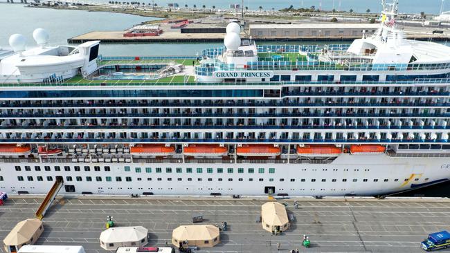 The Princess Cruises Grand Princess has been held from docking in Oakland until today as at least 21 people on board have tested positive for COVID-19. Picture: Justin Sullivan/Getty Images/AFP.