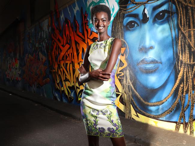 Miss World Australia Victorian State Finalist Adau Mornyang photographed at Grand Hyatt Melbourne. Picture: Alex Coppel.