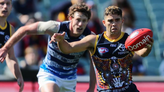 Tyson Stengle in action against Geelong last season. Picture: Matt Turner/AFL Photos via Getty Images