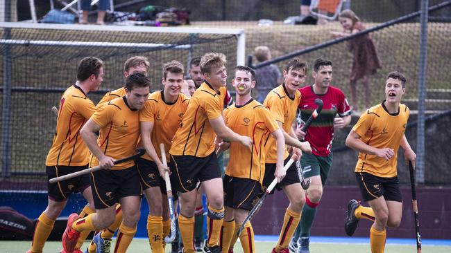 Eastern Suburbs celebrate the first goal through Will Prest. Picture: Renae Droop