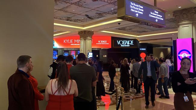 Fans arriving ahead of the first show of Kylie Minogue’s residency at Voltaire, in Las Vegas. Picture: Backgrid