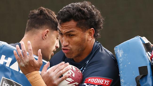 Jacob Saifiti called his twin brother first after his inclusion in the Blues team for Origin III. Picture: Mark Metcalfe/Getty Images