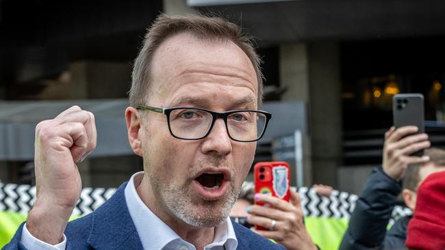 Greens senator David Shoebridge at the Melbourne protests. Picture: Jake Nowakowski