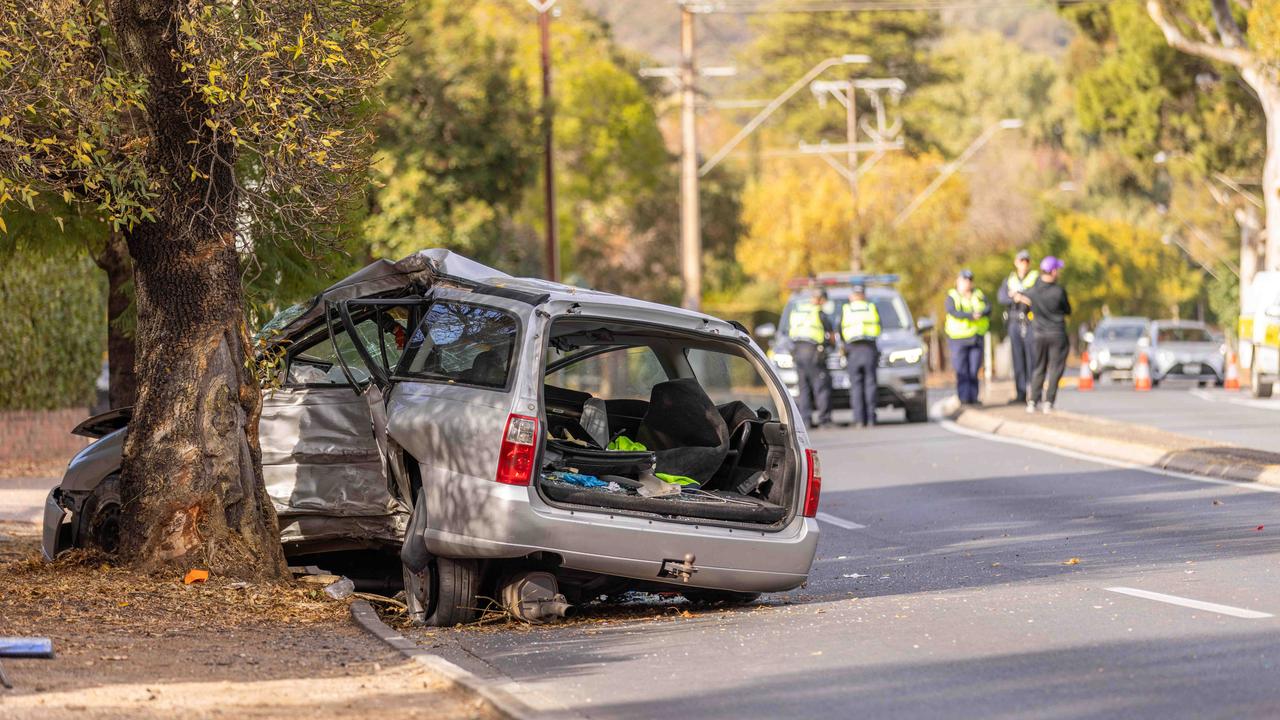 The scene of the serious crash on Belair Rd at Torrens Park. Picture: NewsWire/Ben Clark