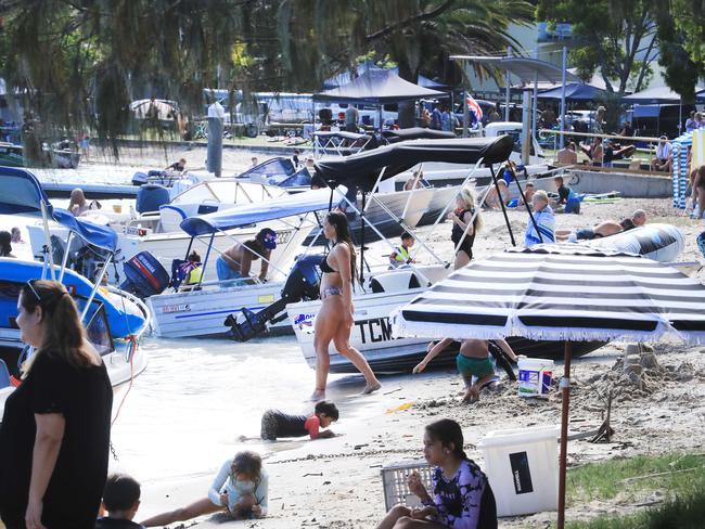 Tallebudgera Creek was packed with families, boats and swimmers all celebrating Australia Day. Photo: Scott Powick