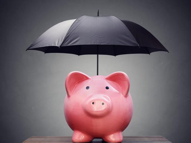 Piggy bank with umbrella concept for finance insurance, protection, safe investment or banking income protection insurance generic,