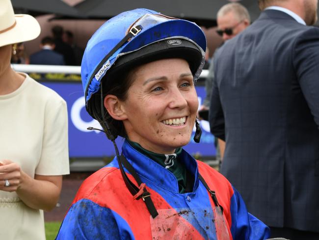 MELBOURNE, AUSTRALIA - NOVEMBER 30: Rachel King riding Arapaho after winning in Race 8, the Quayclean Zipping Classic during Melbourne Racing at Caulfield Racecourse on November 30, 2024 in Melbourne, Australia. (Photo by Vince Caligiuri/Getty Images)