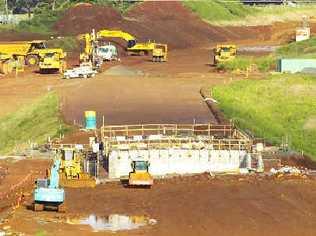 Earthwork and bridge construction on a section of the Alstonville bypass which is due for completion by the end of the year. . Picture: Jay Cronan