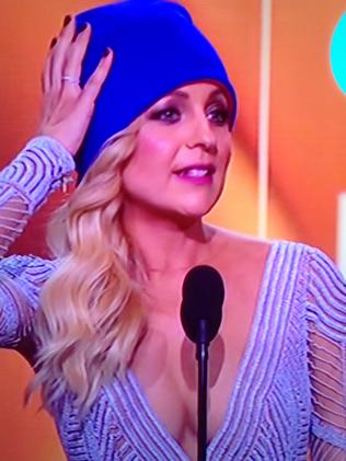 Speech ... The Project star in a beanie. Picture: Nine