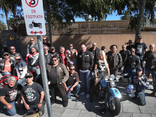 Motorcyclists gather in St Kilda in 2016 to protest against an Acland St footpath parking ban. Picture: David Crosling