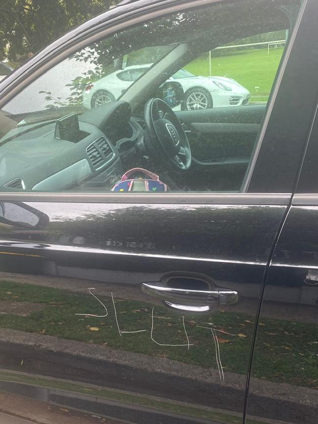 Hollie Nasser’s car after being vandalised.