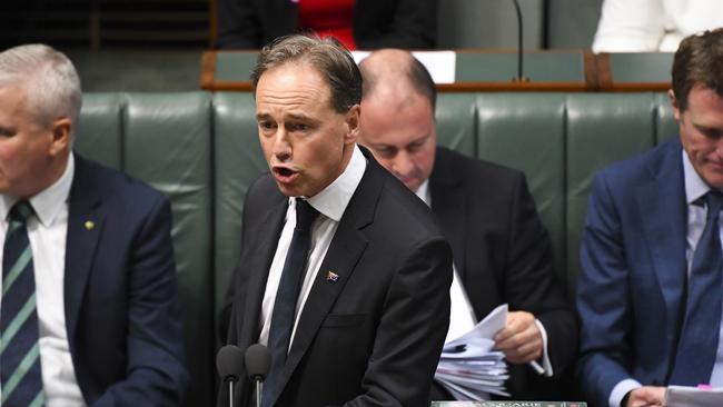 Australian Health Minister Greg Hunt quizzed at length on aged care during Question Time. Picture: Lukas Coch/AAP