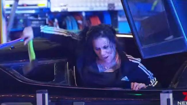 Kimberley Hudson threatened emergency services with an axe after crashing her car at Goodwood. Picture: 7NEWS Adelaide