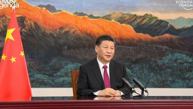 China's President Xi Jinping opens an all-virtual World Economic Forum with a warning to Joe Biden. Picture: Getty Images.