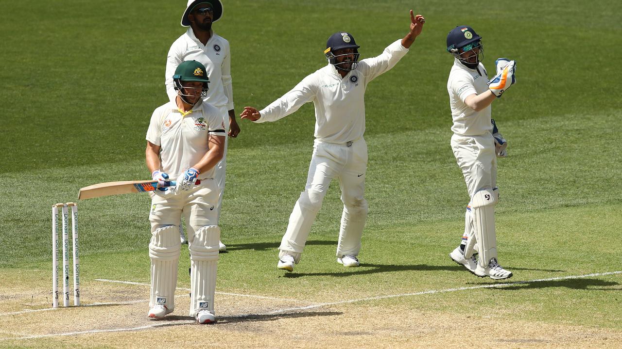 Aaron Finch dismissal in the first Test against India. Photo: Ryan Pierse/Getty Images.