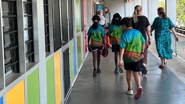 Amelia Moulds-Packham (23) and mother Catherine Packham (54) walk back to her classroom. Picture: Zayda Dollie