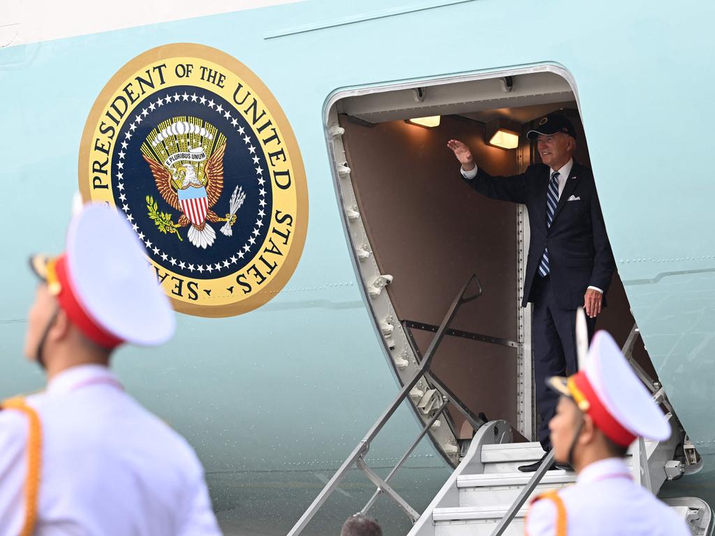 Joe Biden boards Air Force One on September 11, becoming the first president to skip a morning memorial service at one of the attack sites or the White House. Picture; AFP