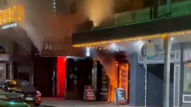 The Brisbane vape store on fire after an alleged arson attack early Thursday morning. Picture: supplied