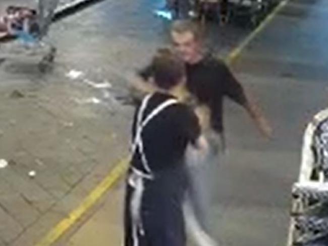 CCTV footage from a business in Degraves Street  shows a customer and worker  being verbally and physically assaulted . Supplied