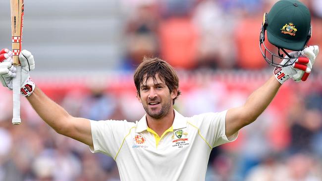 Joe Burns’ celebrates one of his four Test centuries. Picture: Saeed Khan/AFP