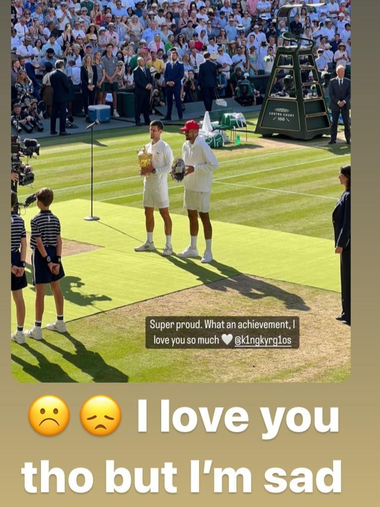 Kyrgios was proud of himself but sad at the same time. Photo: Instagram.