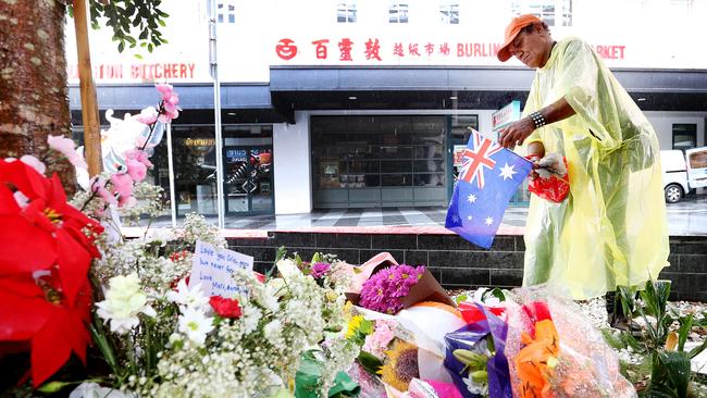 Flowers, notes and gifts left in Chinatown Mall in memory of 18-year-old Cole Miller. PIC: Tara Croser.