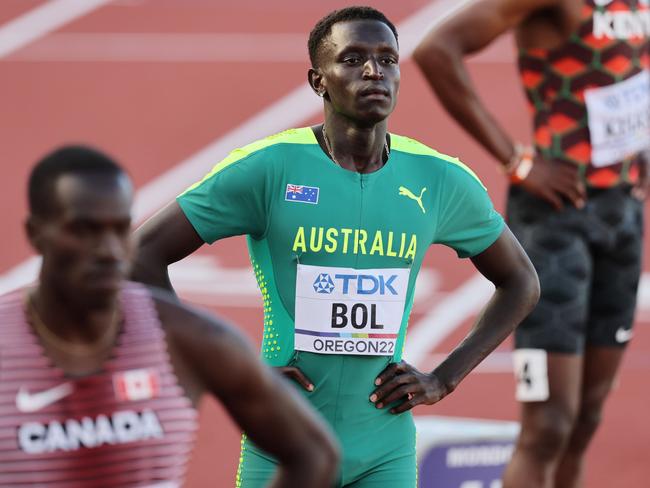 EUGENE, OREGON - JULY 23: Peter Bol of Team Australia looks on prior to competing in the Men's 800m Final on day nine of the World Athletics Championships Oregon22 at Hayward Field on July 23, 2022 in Eugene, Oregon. (Photo by Andy Lyons/Getty Images for World Athletics)