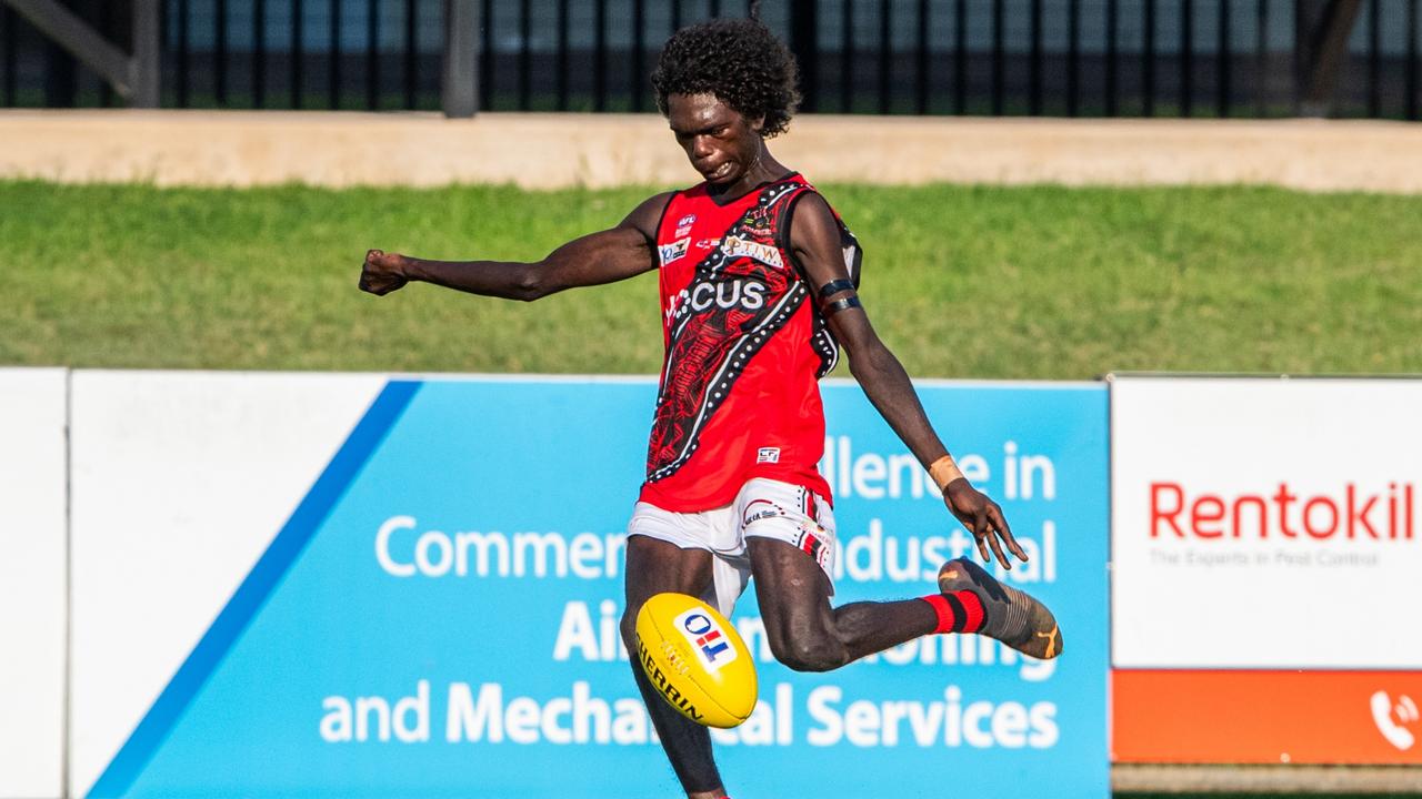 Young gun Thaddeus Puautjimi had a strong start to life in the NTFL Premier League. Picture: Pema Tamang Pakhrin