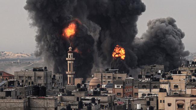 Smoke billows after an Israeli strike over Rafah in the southern Gaza Strip. Picture: AFP