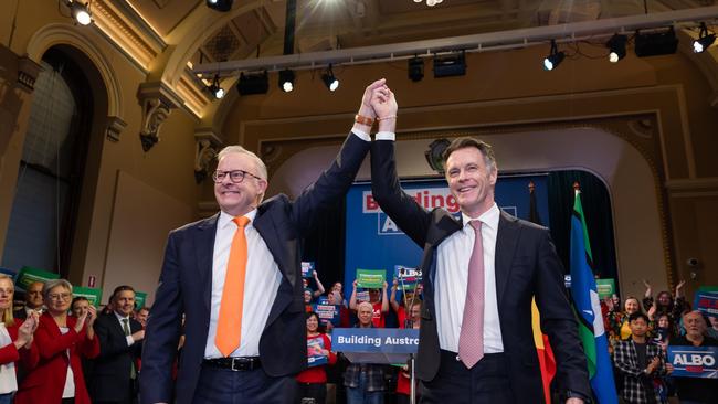 Anthony Albanese and Mr Minns differ on their view of working from home. Picture: Jason Edwards / NewsWire