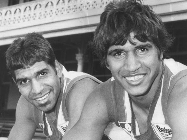 **This picture has a scanned reverse - see associated content at the bottom of the details window**Jim Krakouer and bother Phil Krakouer, Aboriginal Australian Rules players who played for North Melbourne.