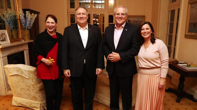 US Secretary of State Mike Pompeo and his wife Susan with Scott and Jenny Morrison at Kirribilli House in Sydney. Picture: Adam Taylor