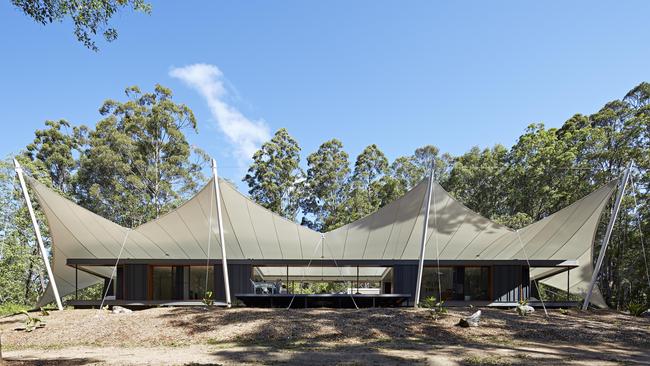 The ‘tent house’ at Verrierdale, near Noosa, is one of Queensland’s most unique and sustainable homes. Picture: Foxtel/Grand Designs Australia.