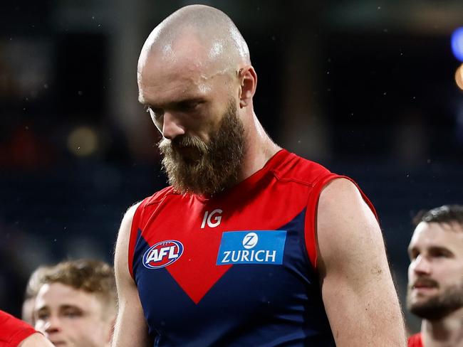 GEELONG, AUSTRALIA - JUNE 22: Max Gawn of the Demons looks dejected after a loss during the 2023 AFL Round 15 match between the Geelong Cats and the Melbourne Demons at GMHBA Stadium on June 22, 2023 in Geelong, Australia. (Photo by Michael Willson/AFL Photos via Getty Images)