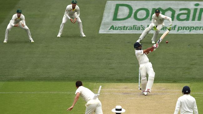 Mohammed Shami edges to Tim Paine down the leg side. Picture: Getty